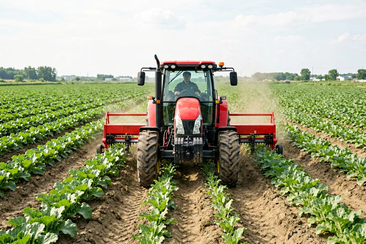 Tractor seeding and planting in agricultural field