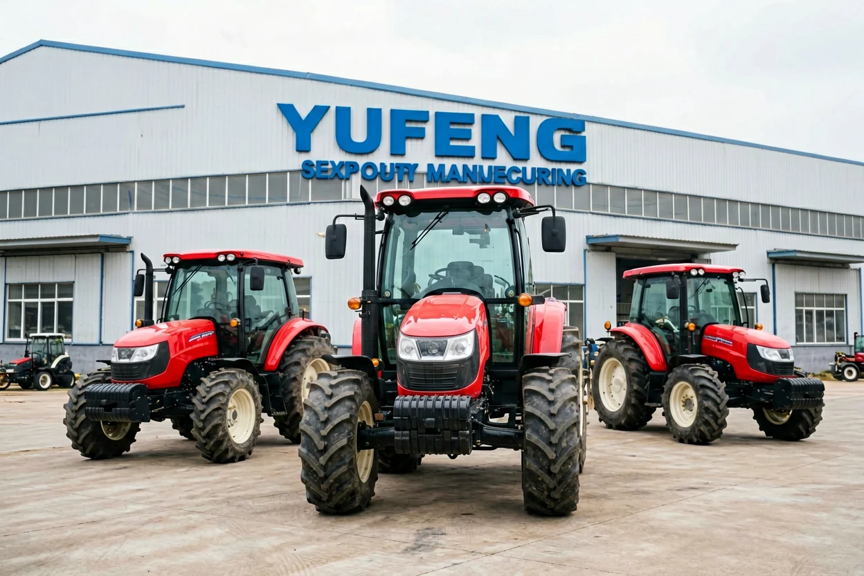 Red YUFENG tractors in factory