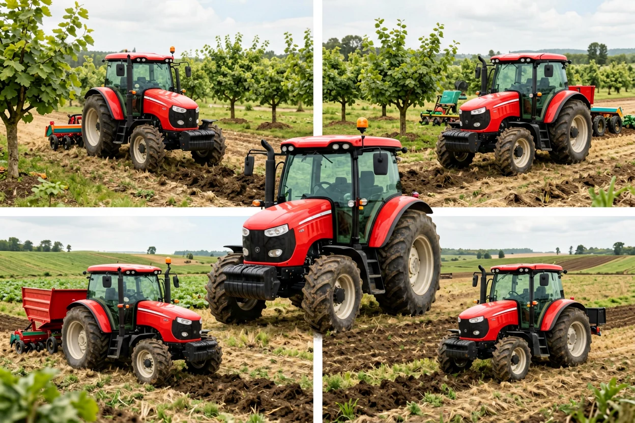 Agricultural tractor plowing farmland