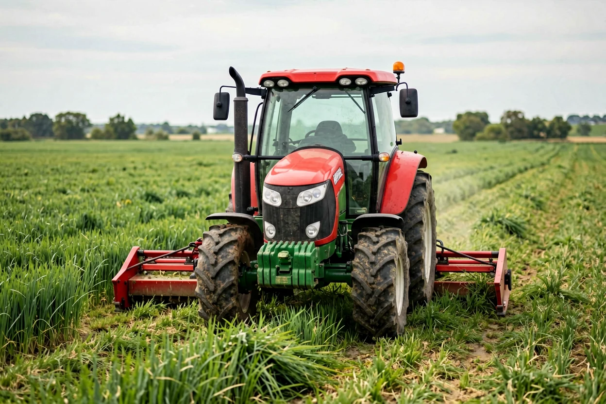 Tractor operating with mower for hay production