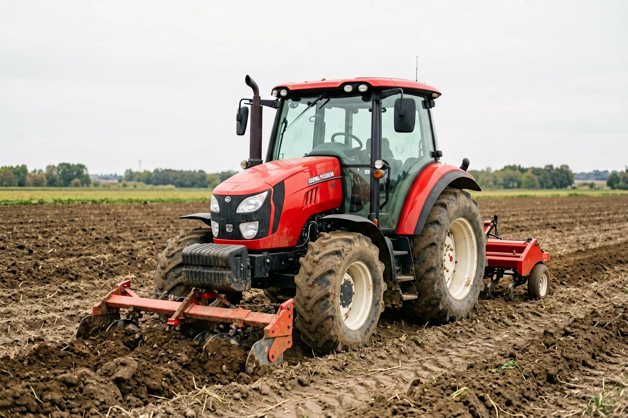 Utility tractor working with rotary tiller