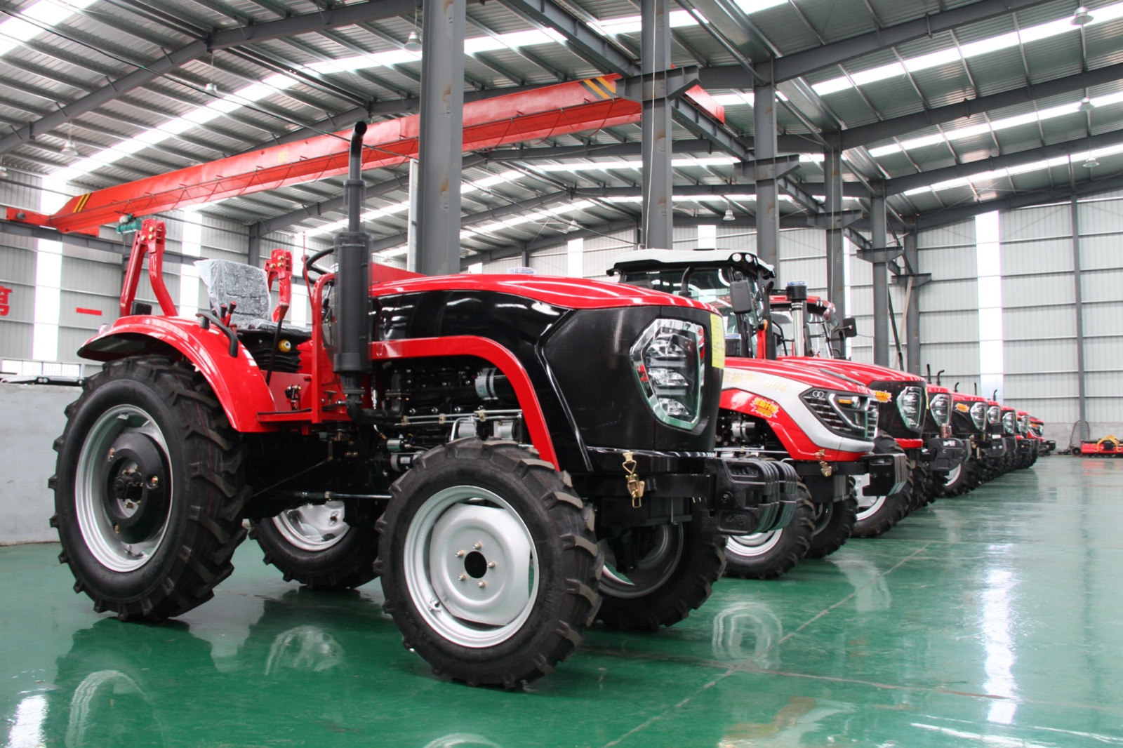 Multiple red HETIAN tractors