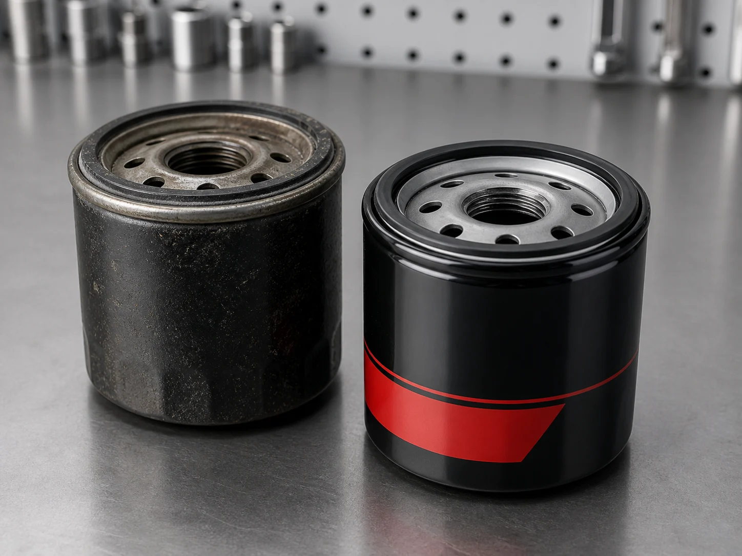 Old and new oil filter comparison